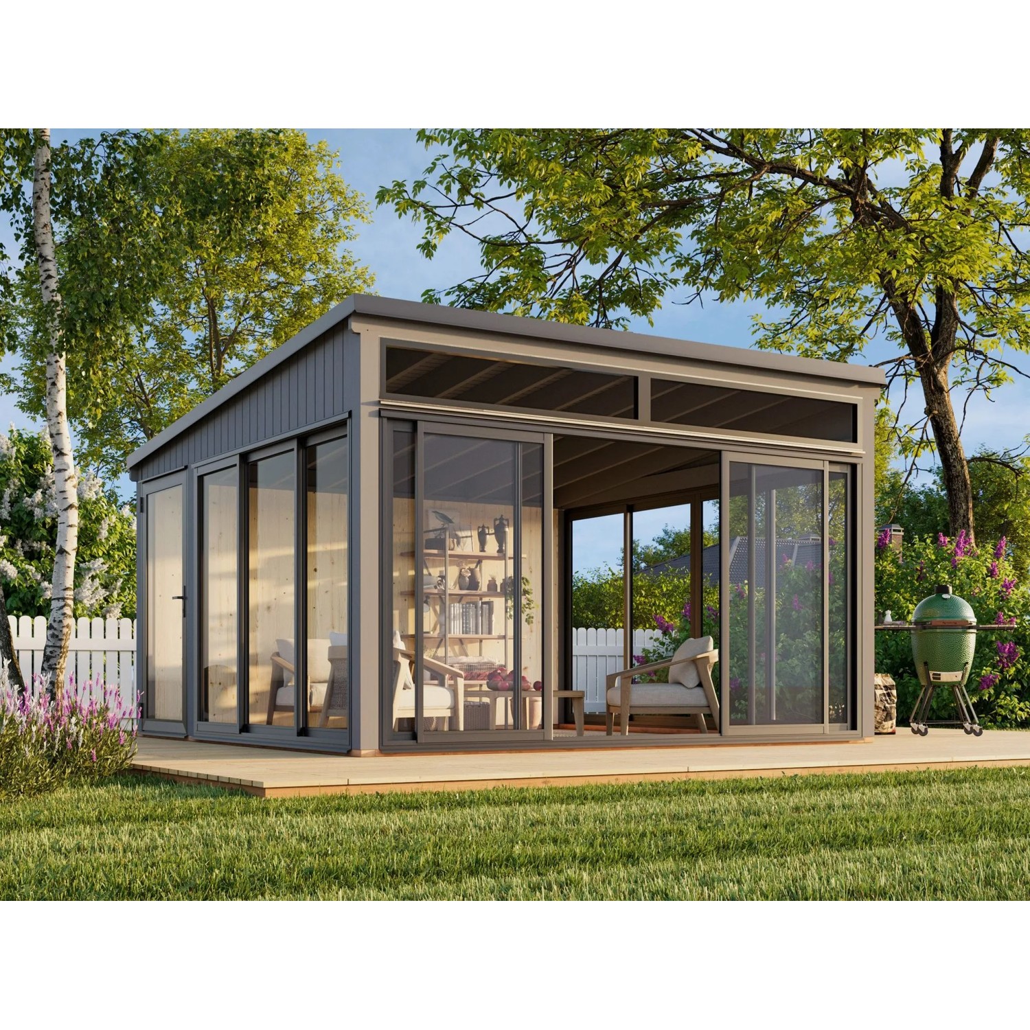Palmako Holz-Gartenhaus Saga Slide Pultdach Lackiert 420 cm x 420 cm 16,6 m²