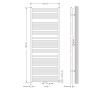 Technische Zeichnung: Weißer ECD Germany Badheizkörper 750x1800 mm mit Eck-Anschlussgarnitur.