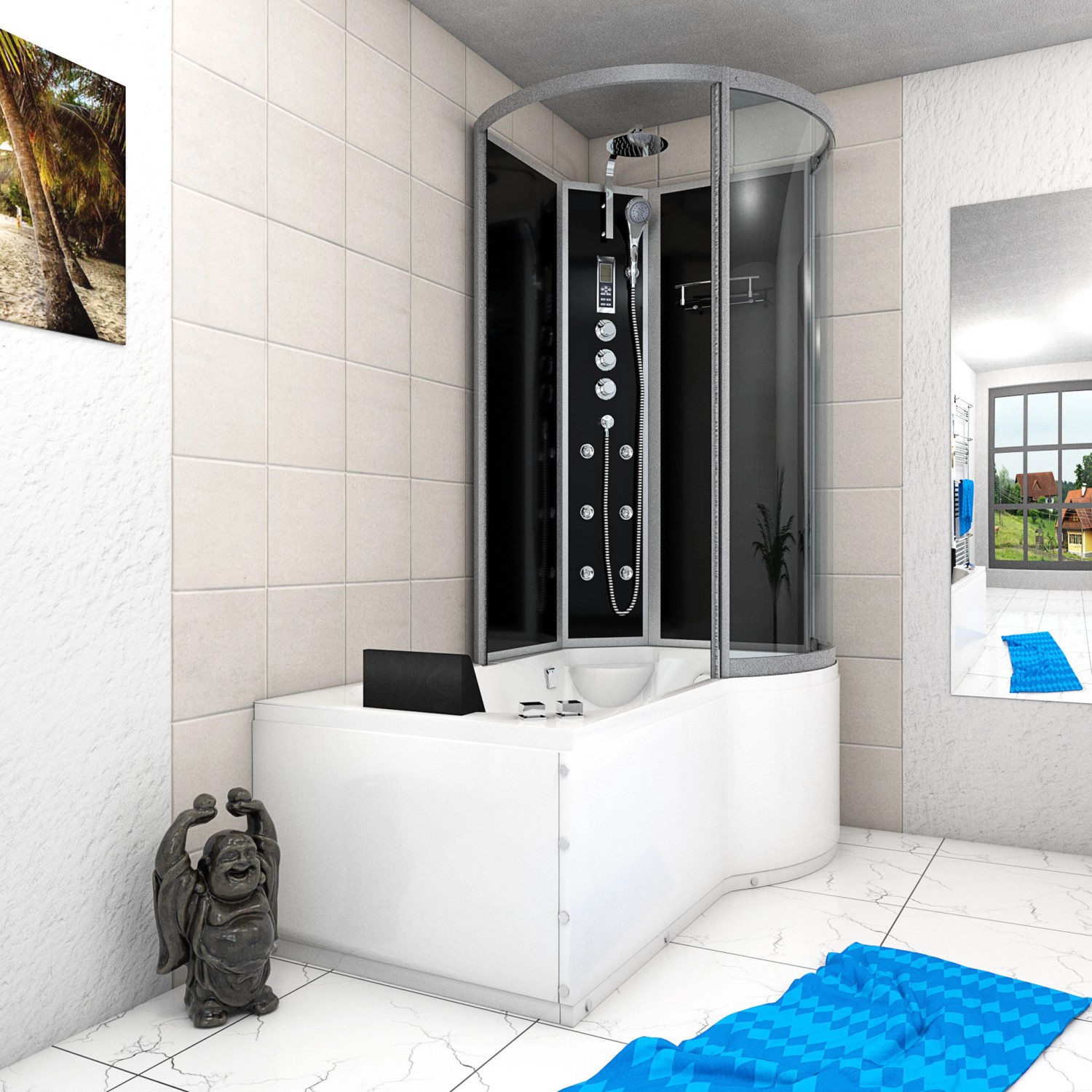 AcquaVapore Whirlpool-Duschkombination K50-L33-WP, Duschkabine mit Wanne 170x100 cm.