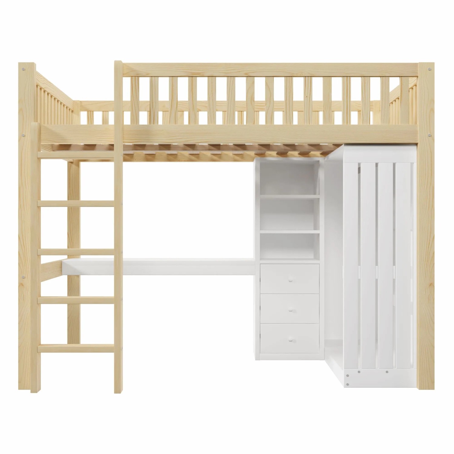 Merax Hochbett 140x200 cm Mit Schreibtisch Kleiderschrank 3 Schubladen Treppe Natur
