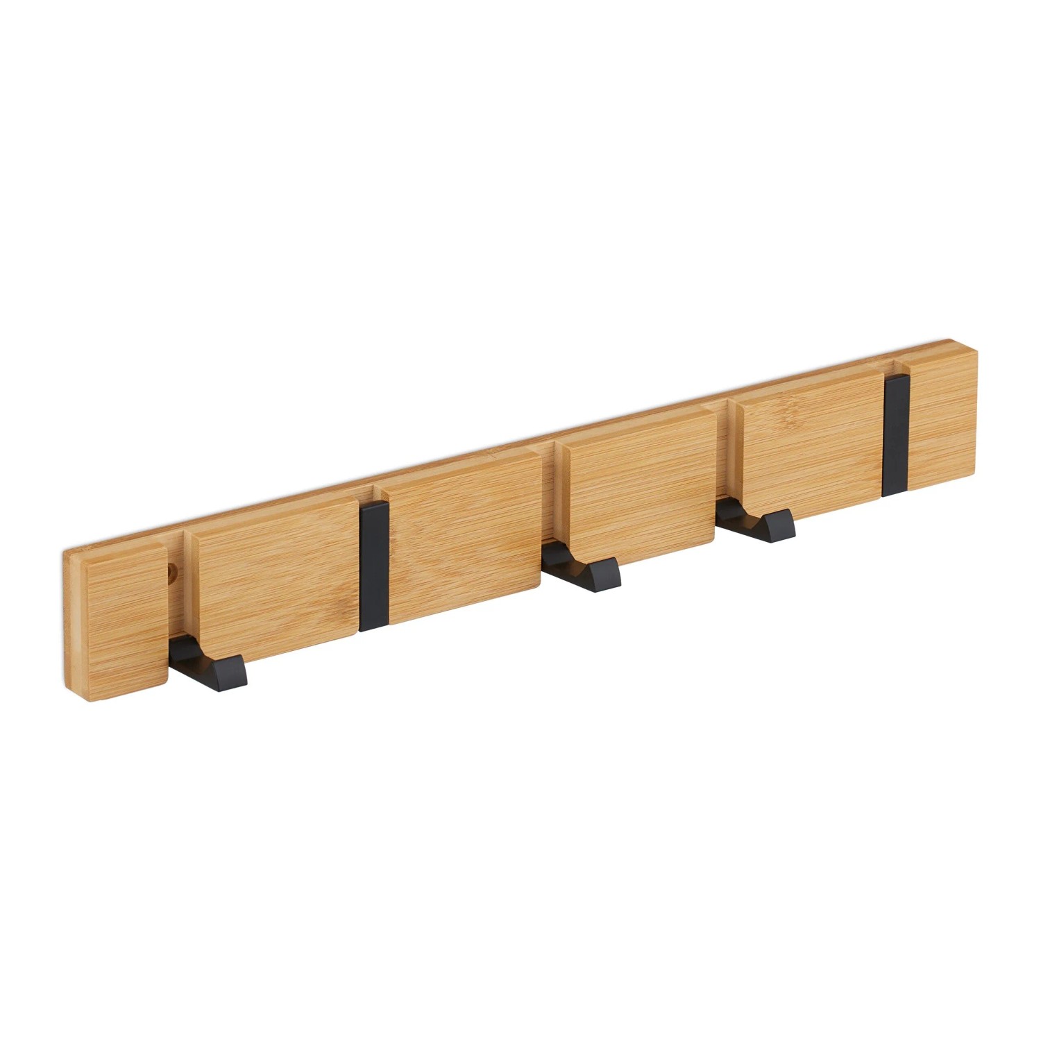 Relaxdays Garderobenleiste Bambus Aluminium Natur Schwarz Klappbar 5,5 cm x 42 cm x 5 cm 300 g
