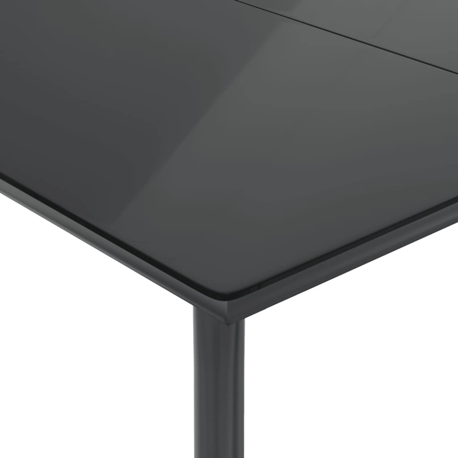 Detailansicht Gartentisch der vidaXL 7-Tlg Garten-Essgruppe mit Glasplatte und schwarzem Gestell.