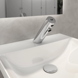 Ideal Standard Sensorflow Waschtischarmatur aus Chrom, berührungslos und mit Batteriebetrieb.
