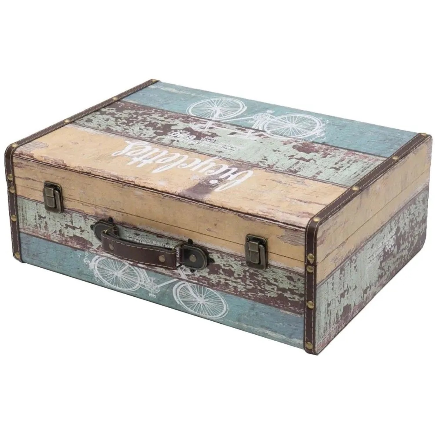 HMF VKO106 Vintage Vintage Koffer Truhe Holzkiste Holz 44 x 32 x 16 cm Deko Fahrrad