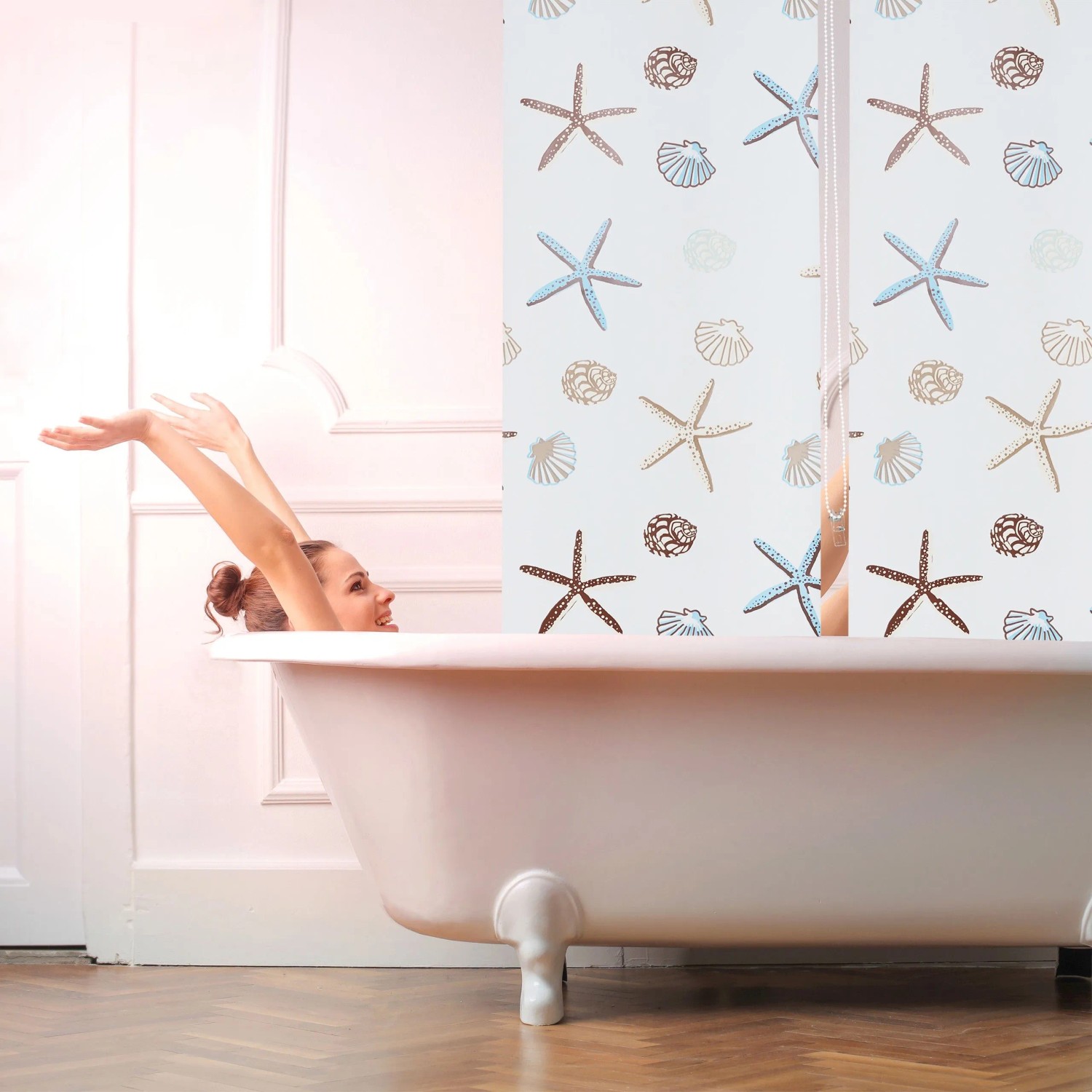 Relaxdays Duschrollo Kunststoff Aluminium Semitransparent Bedruckt Wasserabweisend Schnelltrocknend 60 cm x 240 cm 0,36 kg_2