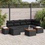 Schwarzes 7-teiliges vidaXL Garten-Sofa-Set aus Poly Rattan mit Kissen.