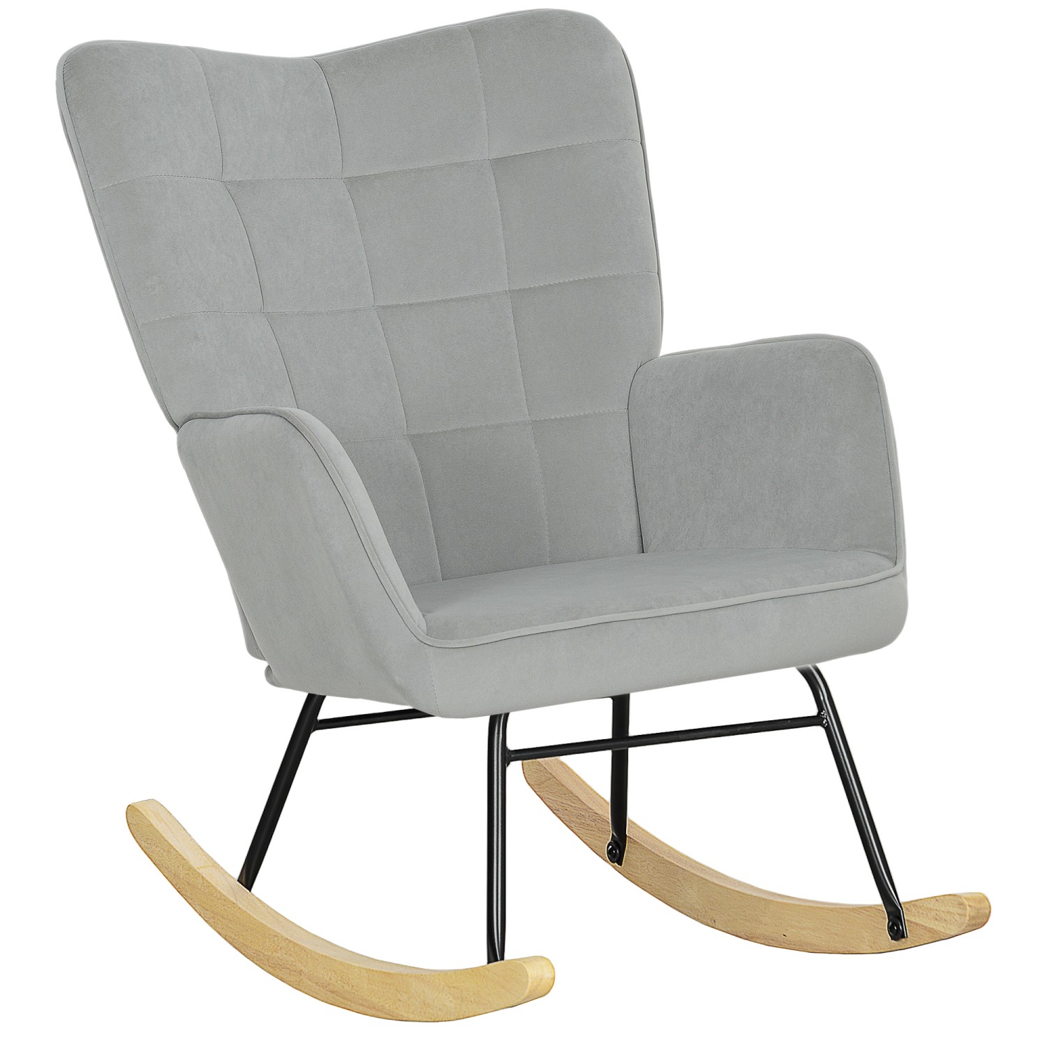 HOMCOM Schaukelstuhl Samt 100% Polyester Buchenholz Stahl Schaumstoff Hellg günstig online kaufen