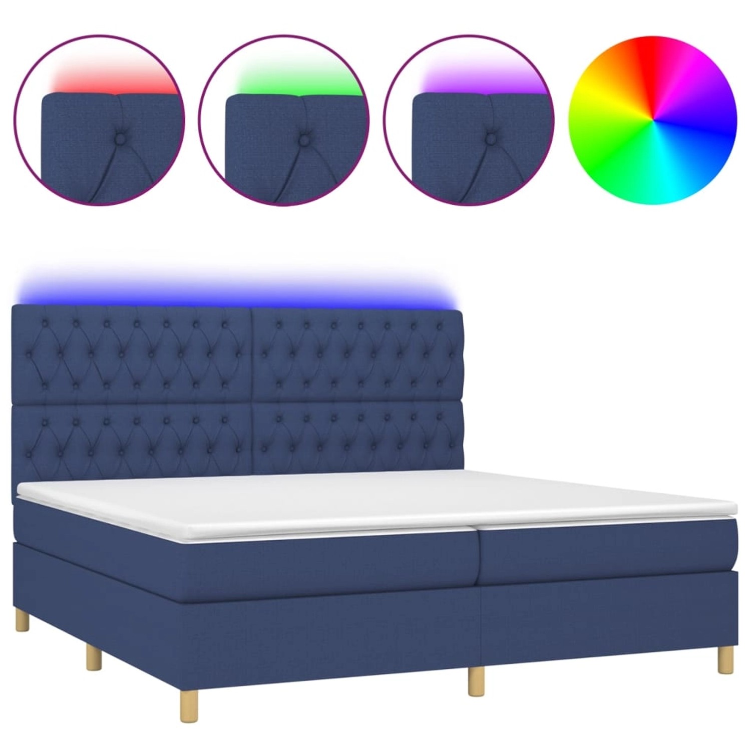 vidaXL Boxspringbett mit Matratze & LED Blau 200x200 cm Stoff 3135707 günstig online kaufen