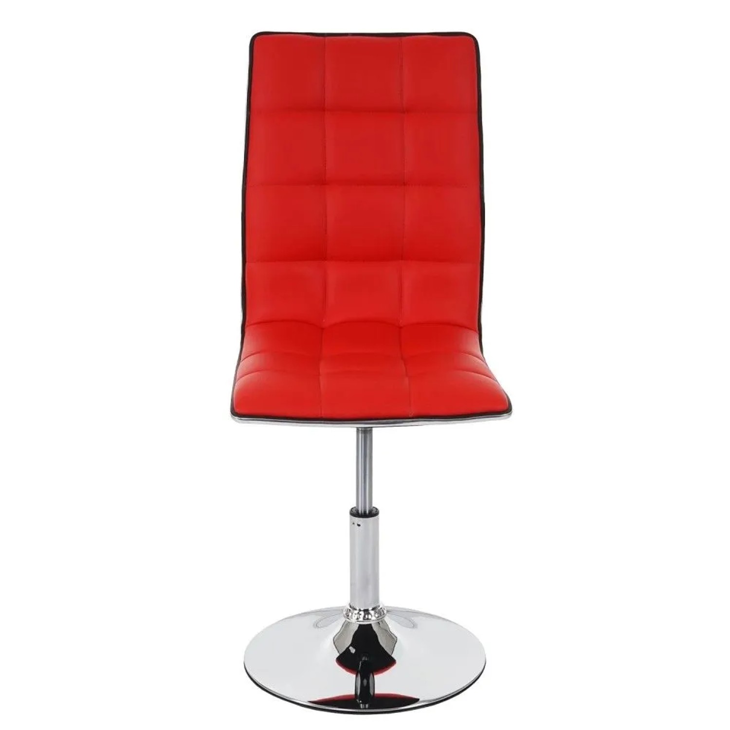 Roter Esszimmerstuhl C41 aus Kunstleder mit verchromtem Standfuß, drehbar und höhenverstellbar.