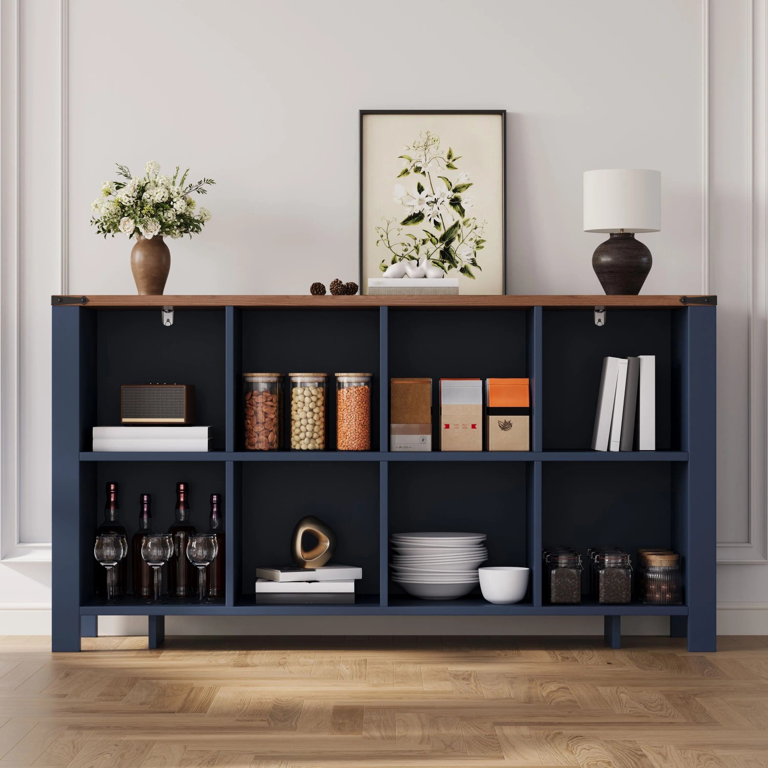 Merax Organizer Regal 140x34x75 cm 8 Staufächer Küche Wohnzimmer Esszimmer_2