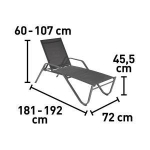 Sonnenliege Pacora XL in Anthrazit aus Textilen, Maße: 181-192x72x60-107 cm. Gartenliege mit verstellbarer Lehne.