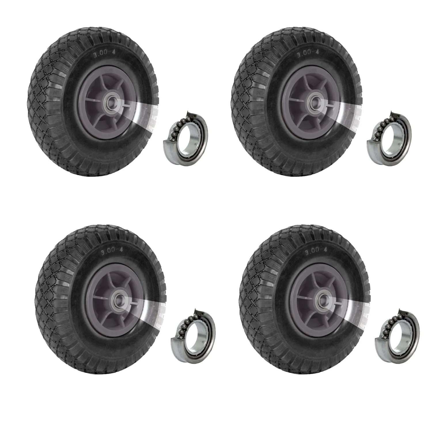 TRUTZHOLM 4x Sackkarrenrad 260x85mm 3.00-4 Nabenlänge 60mm Versetzt Grau