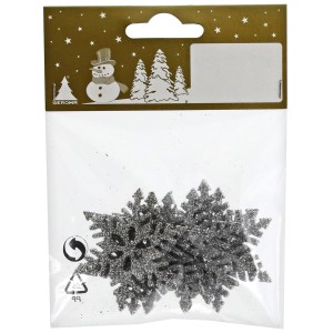 6er-Pack glitzernde Holz-Schneeflocken, 5 cm, Weihnachtsdekoration.