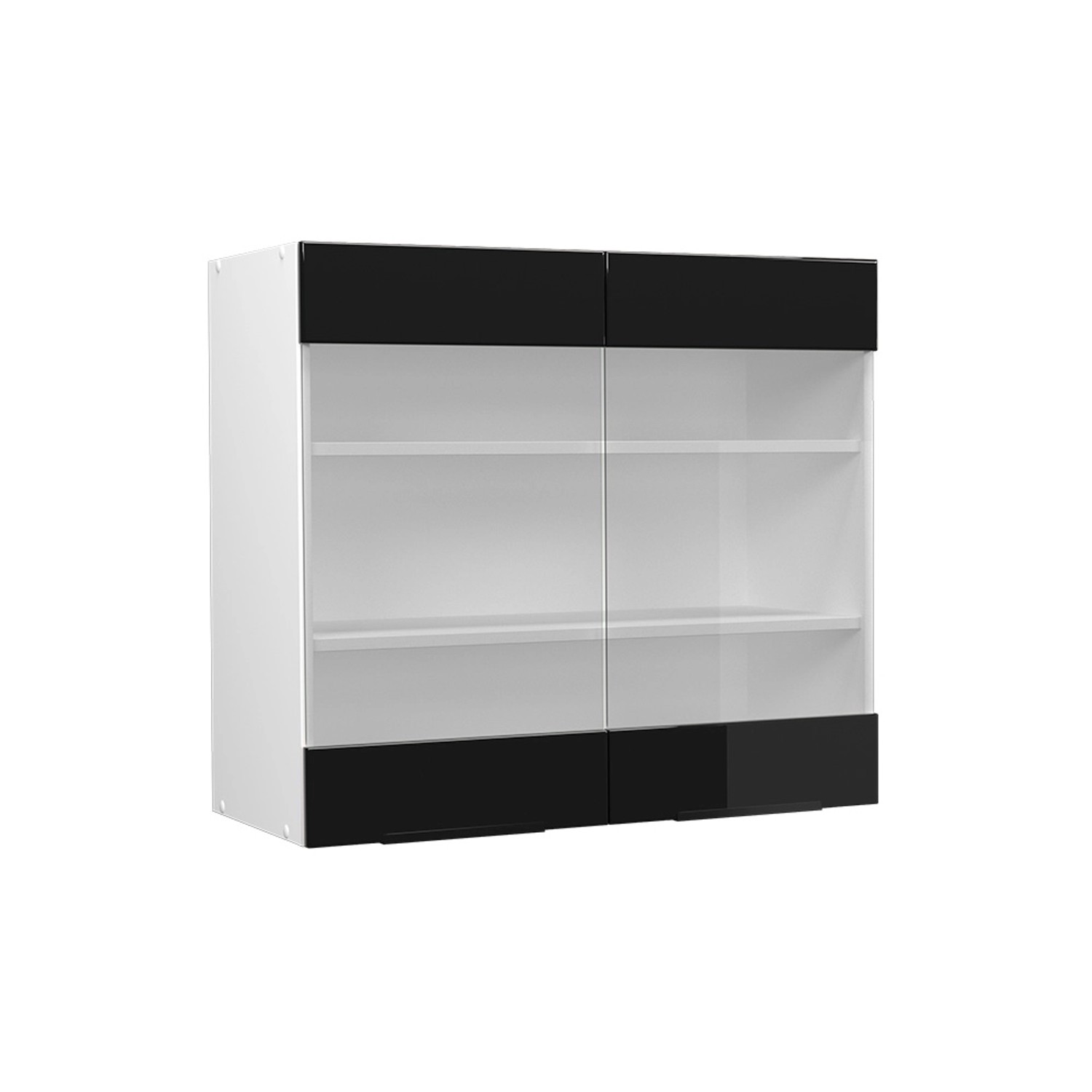Vicco Küchenglasschrank Fame-Line Glashängeschrank Schwarz-Eiche Hochglanz/Weiß 80 cm