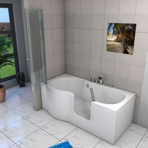 AcquaVapore Seniorendusche mit Whirlpool S12D-TH-AIR-R-EC, 85x170 cm, mit Tür und Duschwand.