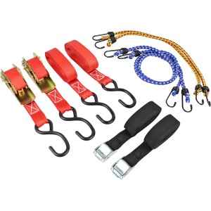 Las Spanngurt-Set, 8-teilig: Spanngurte mit Ratsche, Klemmen und Gepäckbänder für Reise & Transport.