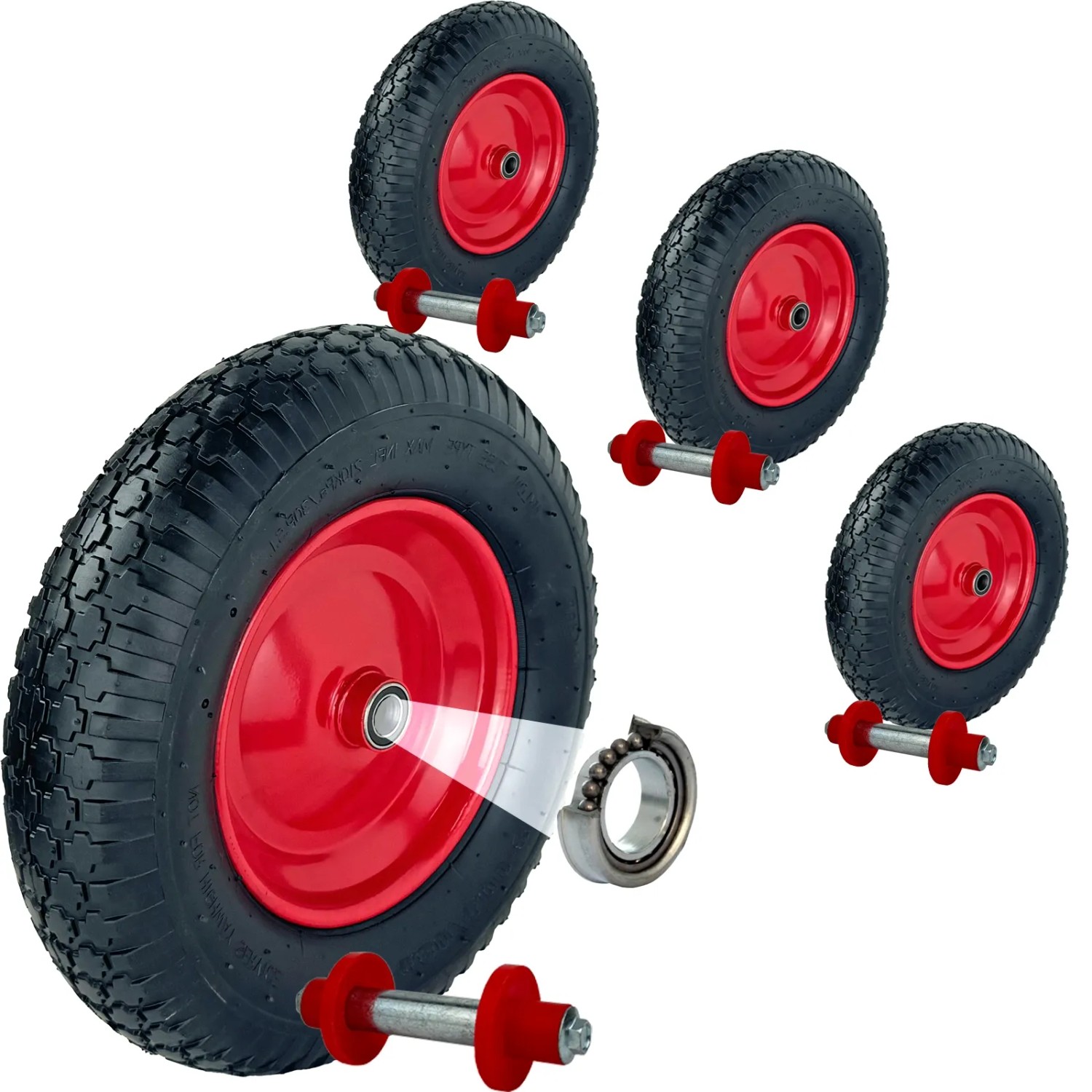 TRUTZHOLM 4x Schubkarrenrad 390x95 mm 4.80 4.00-8  Luftbereifung mit Achse