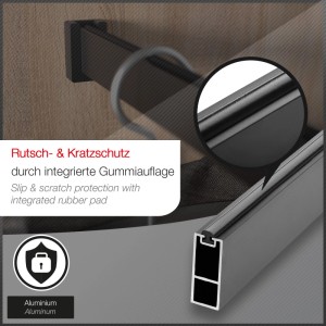 SOTECH Aluminium Schrankrohr 1160 x 30 x 12 mm mit Gummiauflage und Schrankstangenlager Schwarz Matt Eloxiert