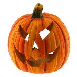 Windlicht Kürbis aus Keramik, orange, 10,5x11cm, Halloween Deko.