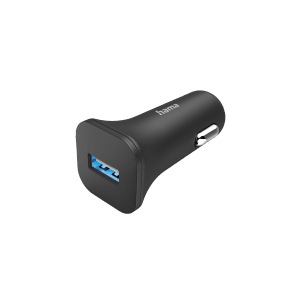 Schwarzes Hama Auto-Ladegerät USB-A 6W für den Zigarettenanzünder.
