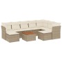 Beige 10-tlg. vidaXL Garten-Sofagarnitur aus Poly Rattan mit Kissen und Tisch.