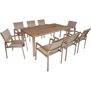 9-teiliges Gartenmöbel-Set Florence in Champagner: Tisch mit Eisfach und 8 Stühle.