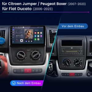 Junsun Autoradio 9 Zoll HD Touchscreen im Fiat Ducato/Peugeot Boxer. Vorher/Nachher-Einbau mit Carplay/Android Auto.