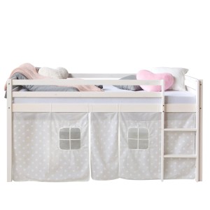 Homestyle4u Hochbett 90x200 mit Vorhang in Weiß Sterne 1888