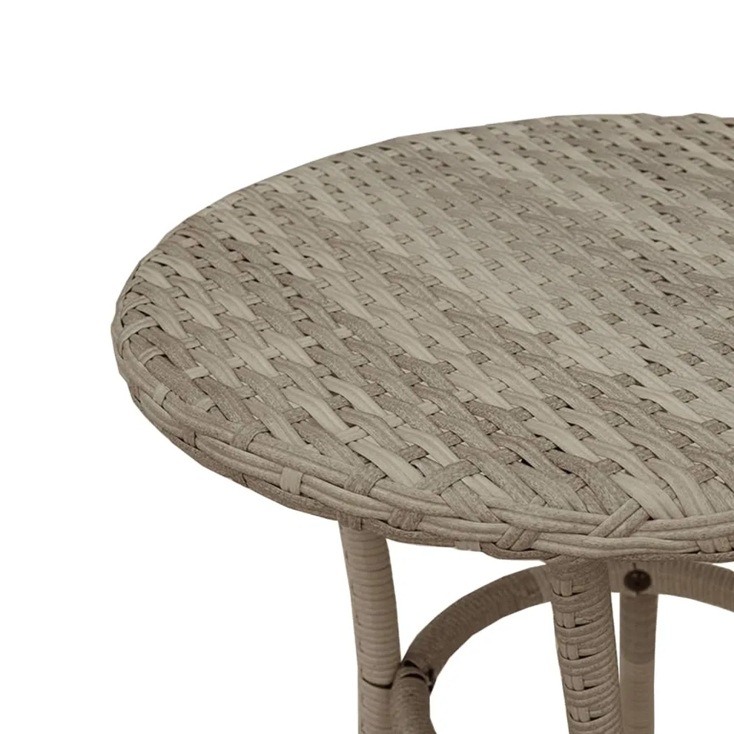Detailansicht: Hellgrauer vidaXL Gartentisch aus Polyrattan, Teil eines 3-tlg. Bistro-Sets.
