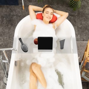 Relaxdays Badewannenablage Acryl Eisen Transparent Silber Rutschfest 4 cm x 68 cm x 23 cm 1,5 kg