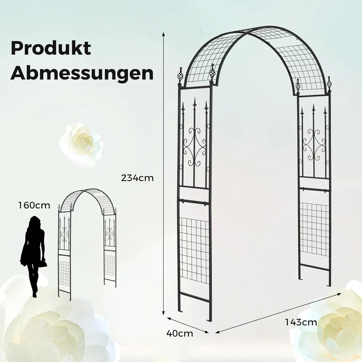 COSTWAY Rosenbogen Metall Schwarz 143 x 40 x 234 cm kaufen bei OBI