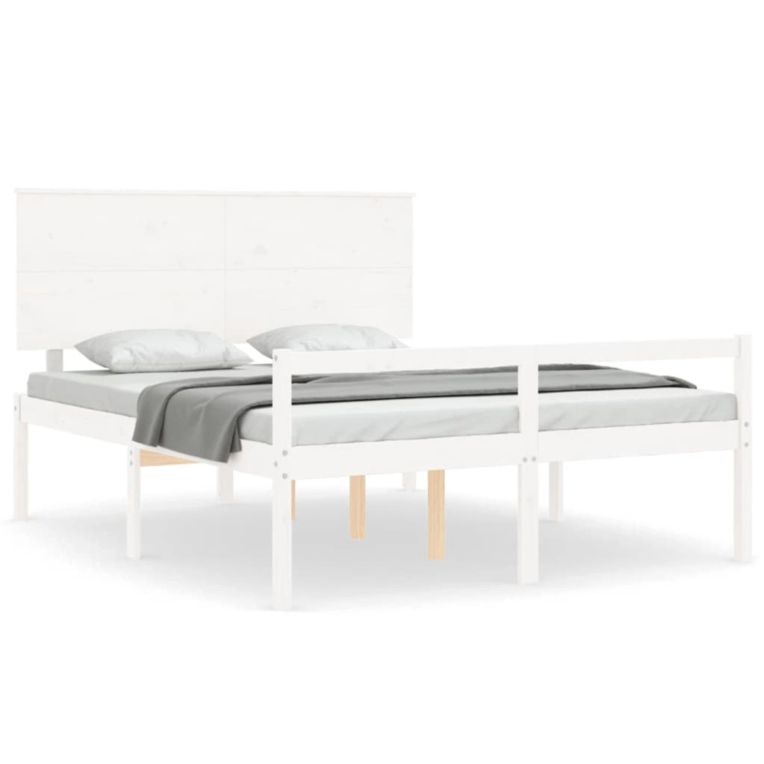 vidaXL Seniorenbett mit Kopfteil Weiß Kingsize Massivholz 3195487 günstig online kaufen