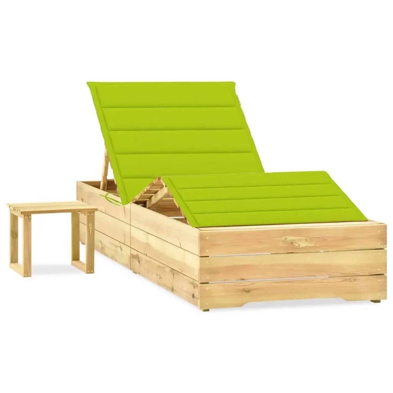 Furnicato Garten-sonnenliege Aus Imprägniertem Kiefernholz Mit Tisch Und Auflage 198x90x 30-75  Cm Hellgrün