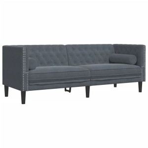 Dunkelgraues vidaXL Chesterfield Sofa-Set (2- und 3-Sitzer) mit Nackenrollen.