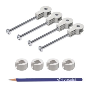 vasalat Arbeitsplattenverbinder Set: 4 graue M8x150 mm Verbinder, 4 Gegenstücke, 1 Bleistift für unsichtbare Montage.