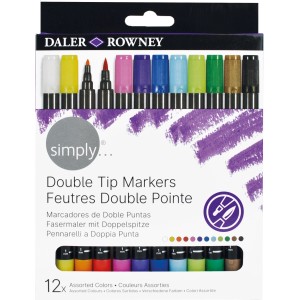 Daler Rowney Simply Doppelspitzenmarker, 12er Set, ideal für Lettering und Kalligraphie.