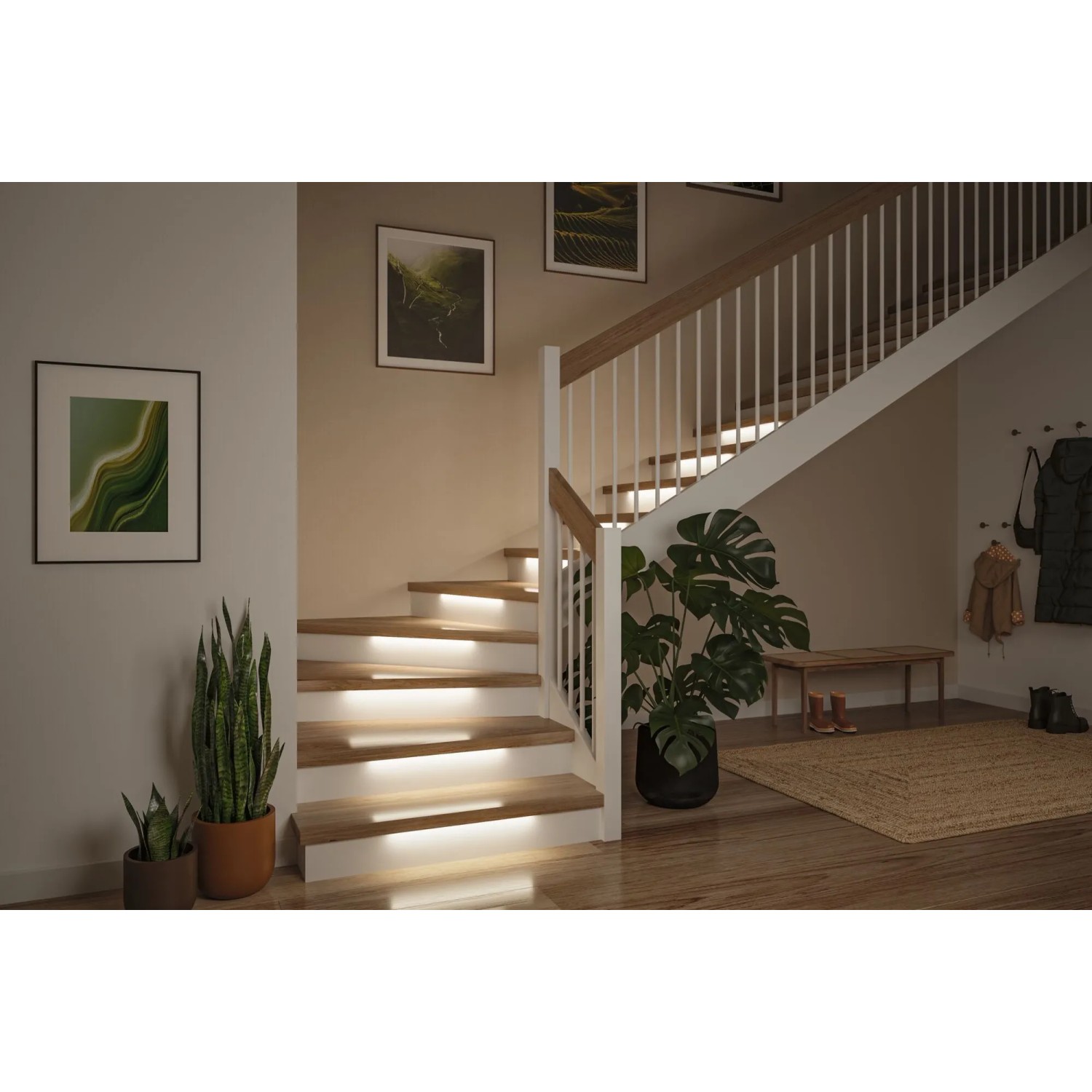 Paulmann MaxLED Stair LED-Strip-Erweiterung beleuchtet Holztreppe stilvoll. Indirektes Licht für Sicherheit.