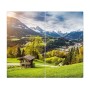 2-teilige Glas Herdabdeckplatte mit Berglandschaft Berchtesgadener Land Motiv.