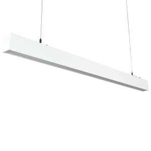 Weiße LUXULA LED Büroleuchte, 120cm, mit einstellbarer Lichtfarbe und Up-Down-Funktion für blendfreies Licht.