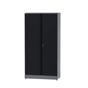 Küpper Hochschrank, 2-türig, schwarz-hellgrau, mit 4 Fachböden. Werkzeugschrank für Werkstatt und Garage.