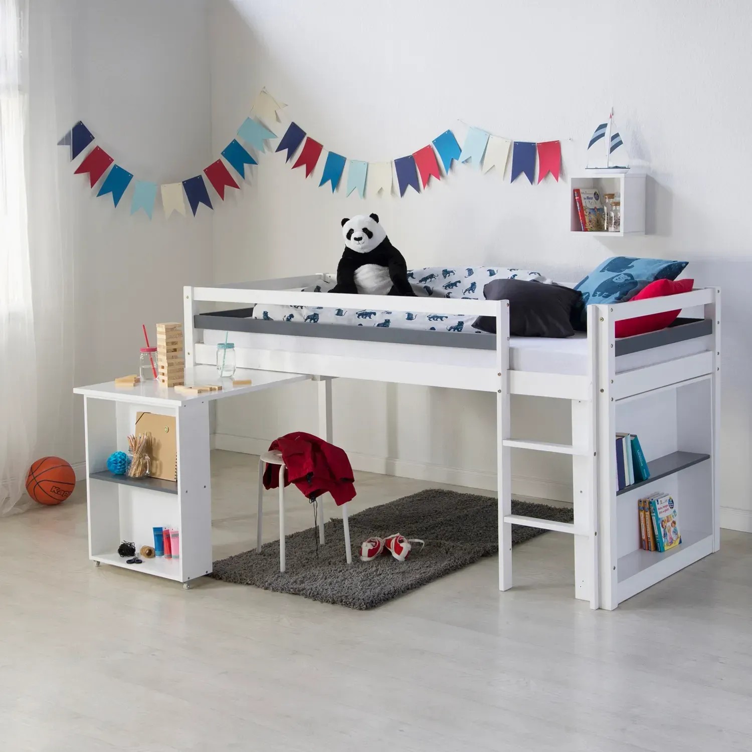 Homestyle4u Hochbett 90x200 in Weiß mit Schreibtisch 1880_2