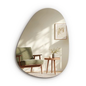 Emke Wandspiegel in Tropfenform, 50x70 cm, rahmenlos und explosionsgeschützt.