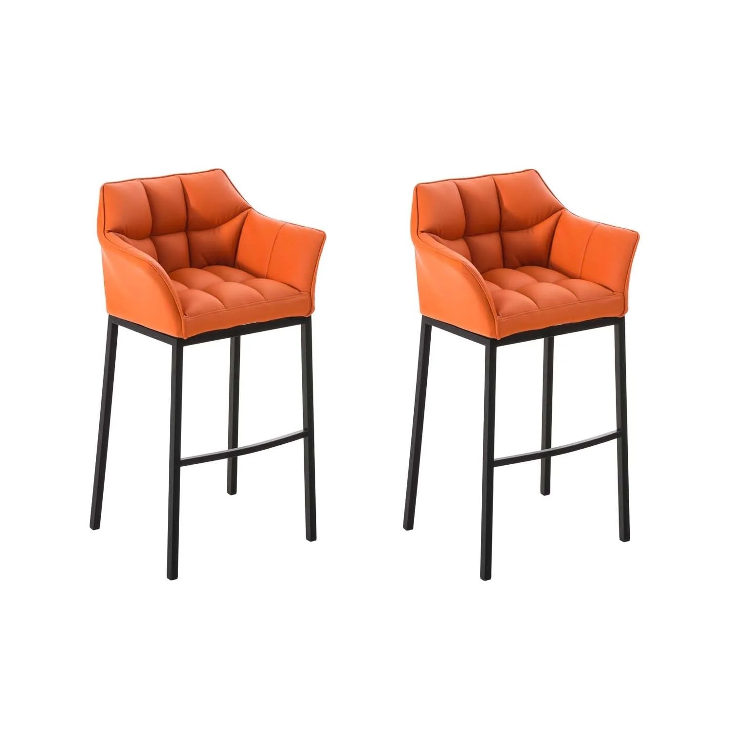 CLP 2er Set Barhocker Damaso Kunstleder Mit Vierfußgestell Orange/Schwarz