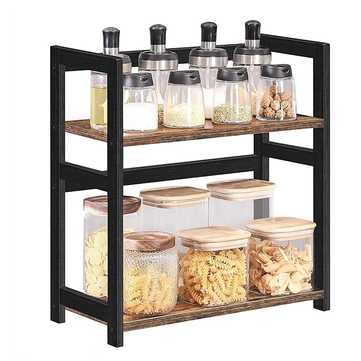 Songmics Gewürzregal Bambou mit 2 Ebenen Braun-Schwarz günstig online kaufen