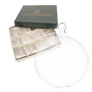 12er-Set transparente Krebs Glas Lauscha Weihnachtskugeln (6cm) mit Öse im Karton.