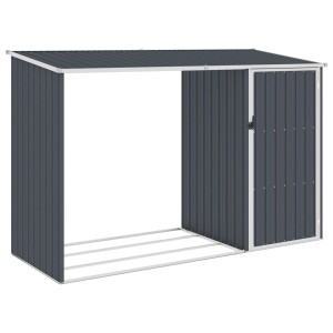Anthrazitfarbenes vidaXL Garten Brennholzlager aus verzinktem Stahl, 245x98x159 cm.