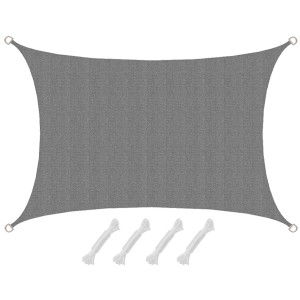 Rechteckiges, graues AMANKA Sonnensegel (3x2 m) aus HDPE mit Befestigungsseilen.