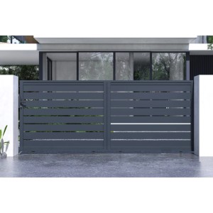 Casanoov Schiebetor Vogel, 4m breit, 160cm hoch, aus Aluminium in Grau.