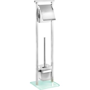 Wenko Stand WC-Garnitur Debar aus Edelstahl mit Glasplatte für Bad & WC.