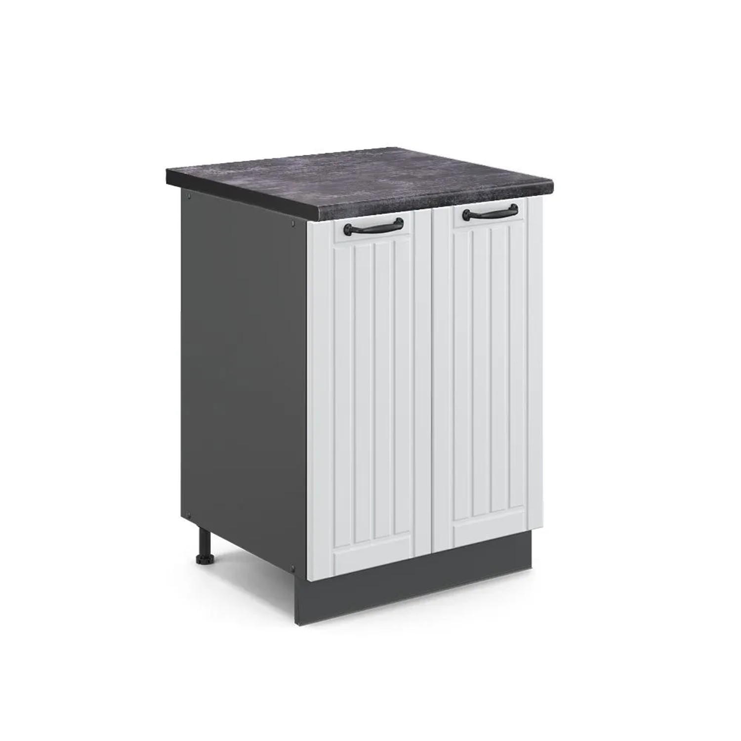 Vicco Küchenunterschrank Fame-Line Weiß Landhaus Anthrazit 60 cm AP Anthrazit